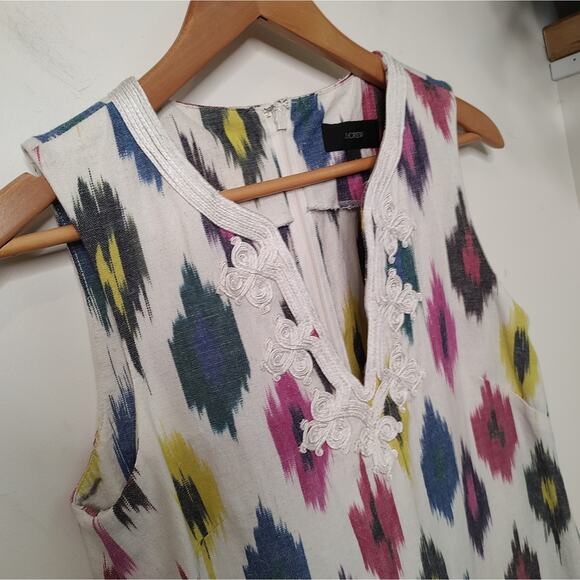 J. Crew Watercolor Ikat Print Cotton Blend Shift Dress in White /Multi Size 4 - Picture 3 of 14